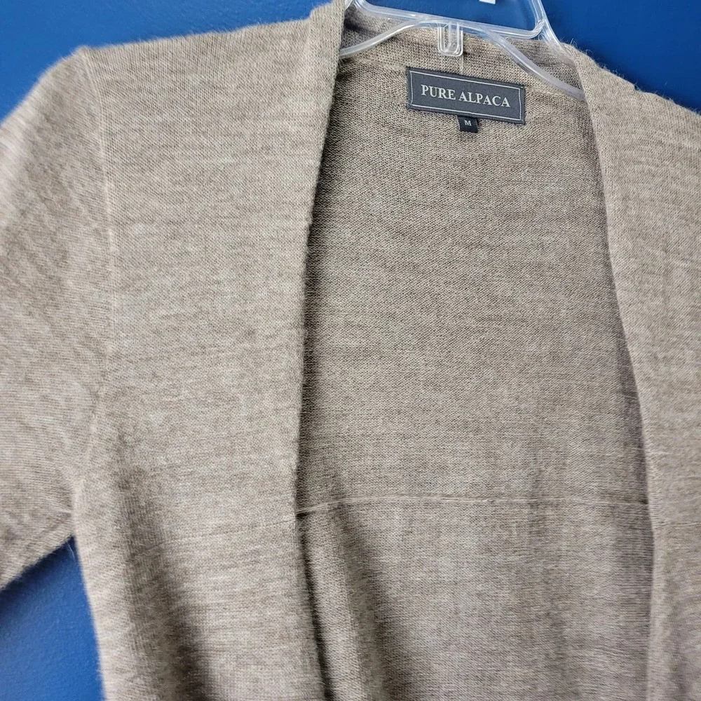Pure Alpaca 100% Baby Alpaca Waterfall Open Cardigan Sweater M Brown Longline - Picture 5 of 13